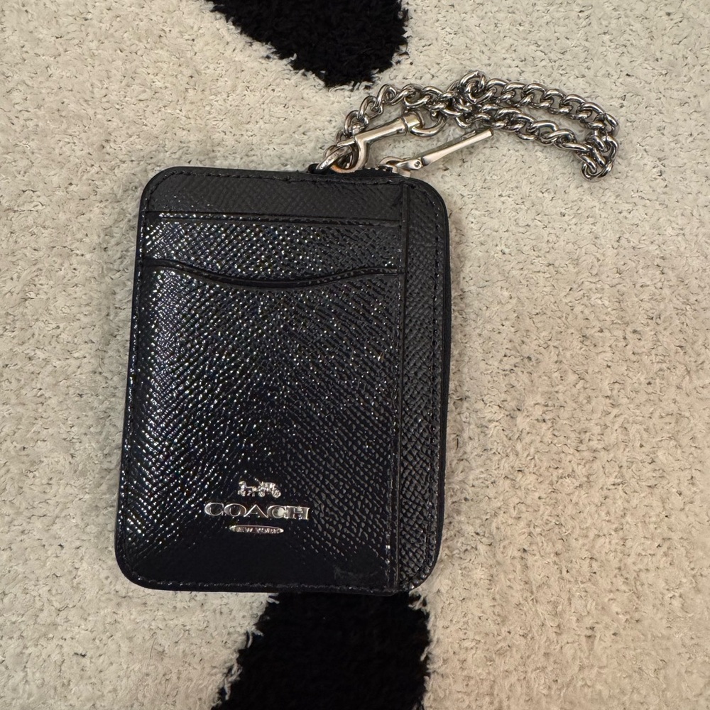 Coach Navy Card Holder with Chain